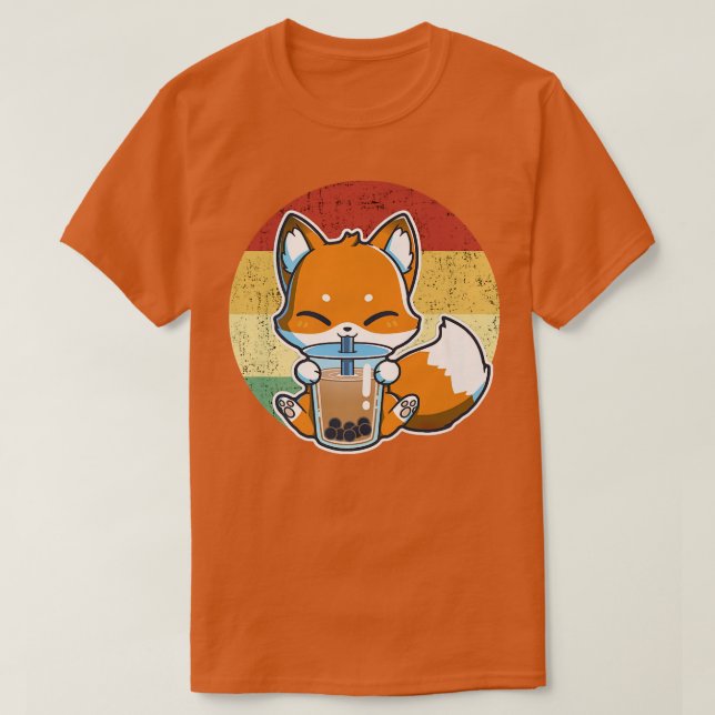 T-shirt Boba Fox Boire Kawaii Japonais Fox Boba Tea Bub (Design devant)