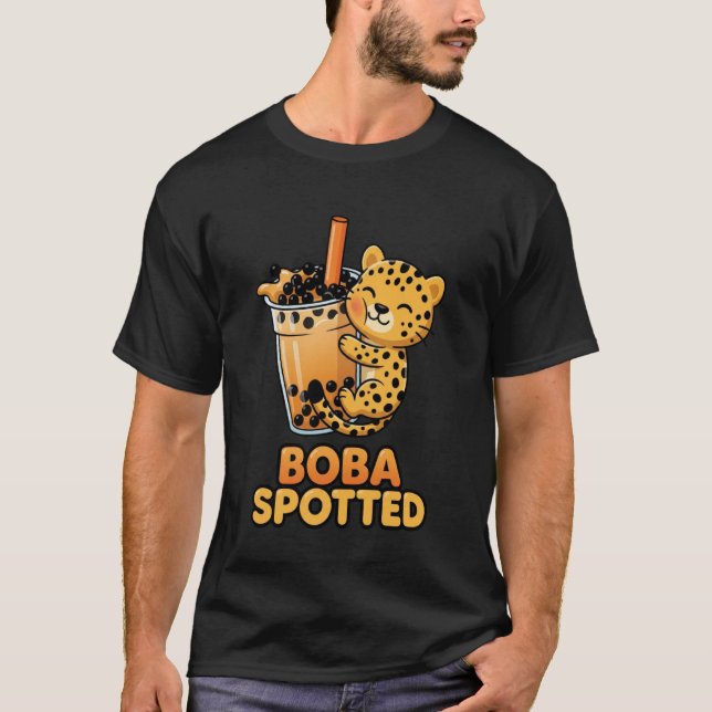 T-shirt Boba Spotted Cute Leopard Cheetah Hugging Bubble M (Devant)