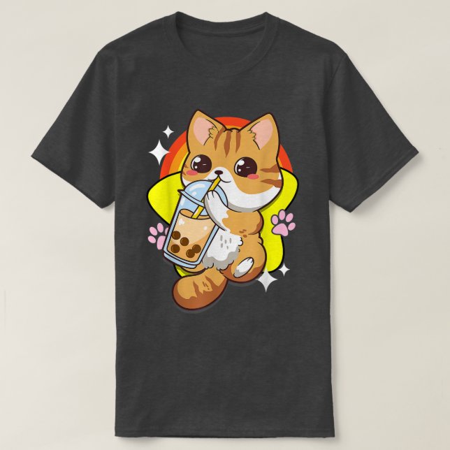 T-shirt Boba Tea Buble Tea Cat Anime Kawaii Neko Lover Ja (Design devant)