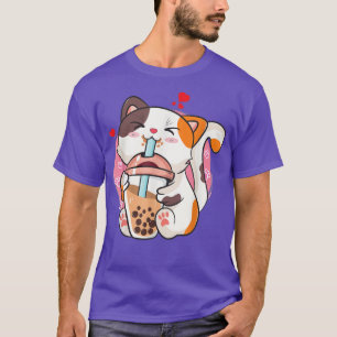 T-shirt Boba Tea Cat Anime Chemises Ado fille Kawaii bulle