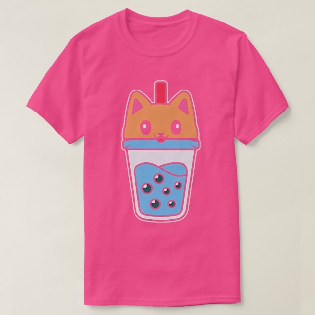 T-shirt Boba Tea Cat Buble Tea Kawaii Anime Japanese Neko  (Design devant)