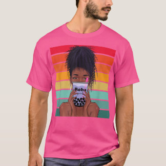 T-shirt Boba Tea Femme noire Anime Kawaii Girl Boba Femmes