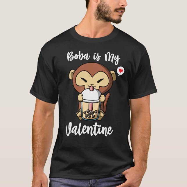 T-shirt Boba Tea is My Valentine Monkey Anti Valentines Da (Devant)
