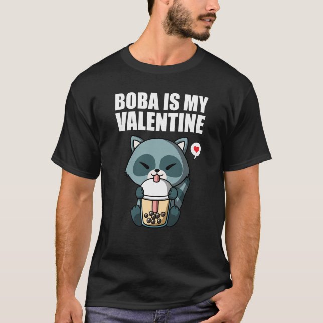 T-shirt Boba Tea is My Valentine Raccoon Anti Valentines D (Devant)