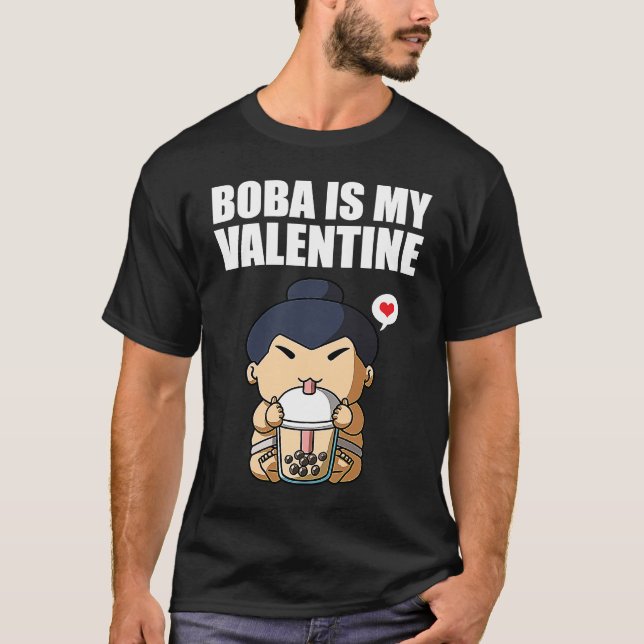 T-shirt Boba Tea is My Valentine Sumo Wrestler Anti Valent (Devant)