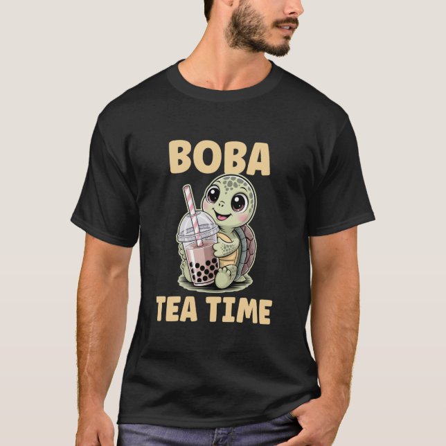 T-shirt Boba Tea Time Cute Kawaii Animal Turtle Drinking B (Devant)