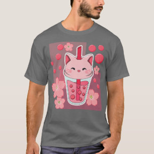 T-shirt Boba Thé Chat Bubble Thé Kawaii Anime Japonaise Fi