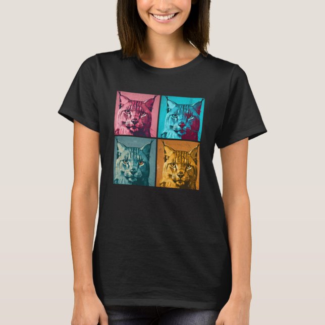 T-shirt Bobcat Illustration Pop Animaux Colorés Femmes Hom (Devant)
