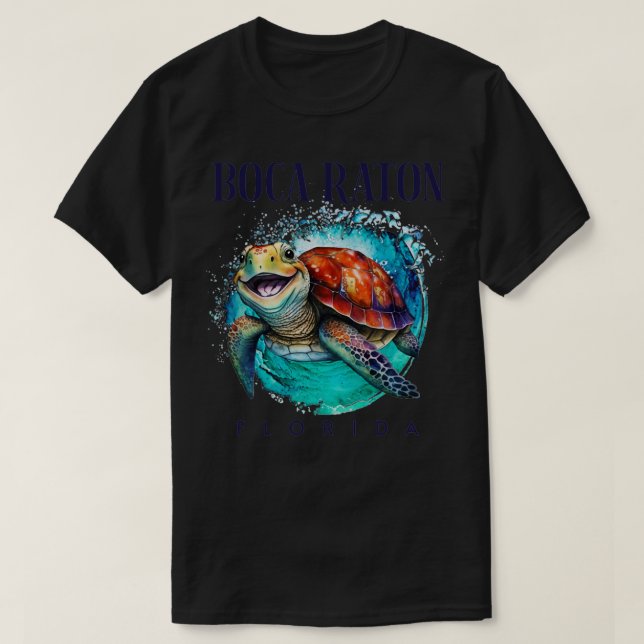 T-shirt Boca Raton Florida Aquarelle Happy Sea Turtle (Design devant)