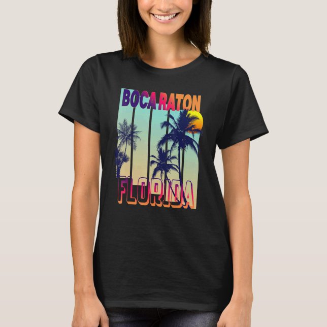 T-shirt Boca Raton Palm Tree Style Vintage (Devant)