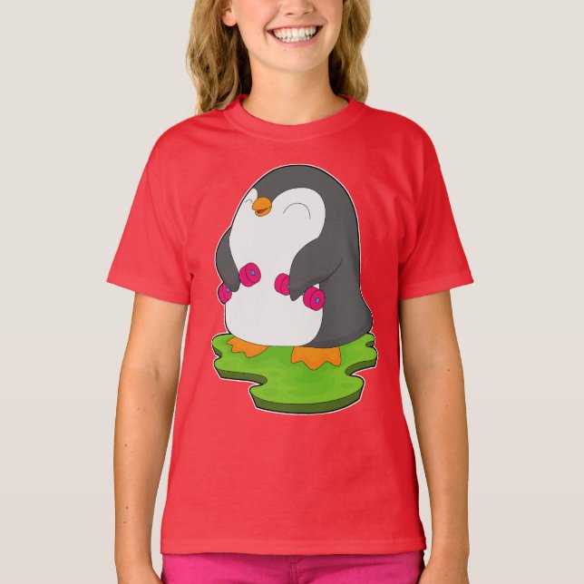 T-shirt Bodybuilder Penguin Dumbbells Bodybuilding (Devant)