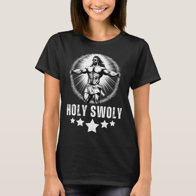 T-shirt Bodybuilding Jesus Fitness Holy Swoly Gym (Devant)