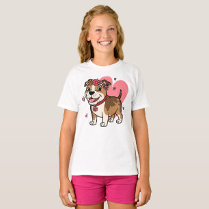 T-shirt Boeuf d'amour Pitbull mignon avec couronne florale
