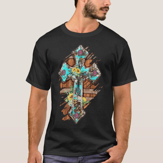 T-shirt Bohème occidentale chrétien léopard turquoise foi  (Devant)