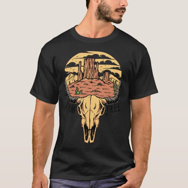 T-shirt Boho Bull Skull Desert Sunset Roam Free Western Co (Devant)