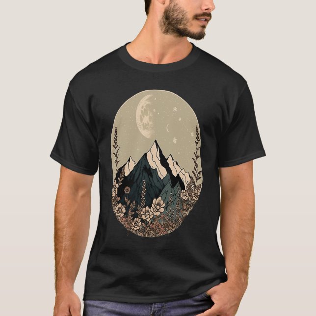 T-shirt Boho Chic Floral Moon Mountain (Devant)