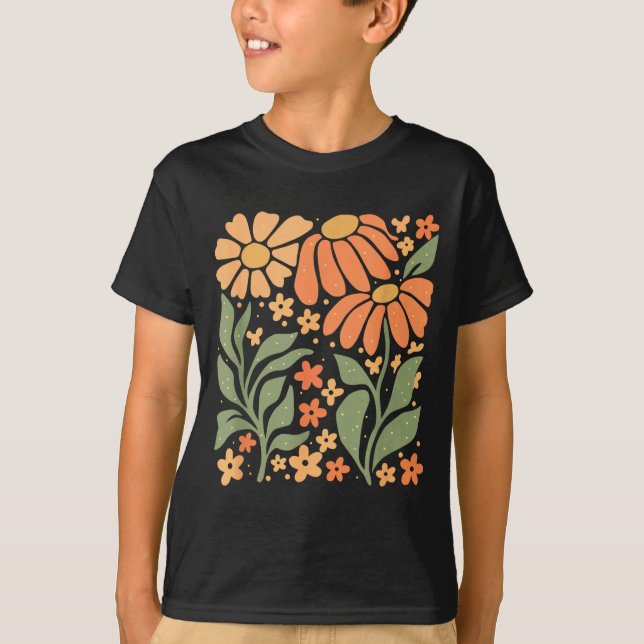 T-shirt Boho Daisy Flower,retro Floral Funny Gift Tee Wome (Devant)