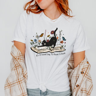 T-shirt Boho Floral Chat Bonne journée pour lire livre Lou