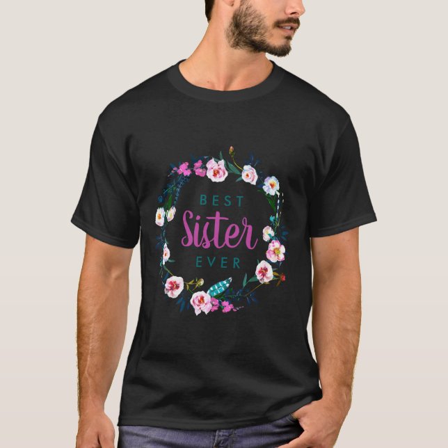T-shirt Boho Floral Wreath Sister Ever  (Devant)