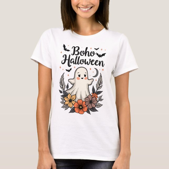 T-shirt Boho Halloween mignon fantôme (Devant)