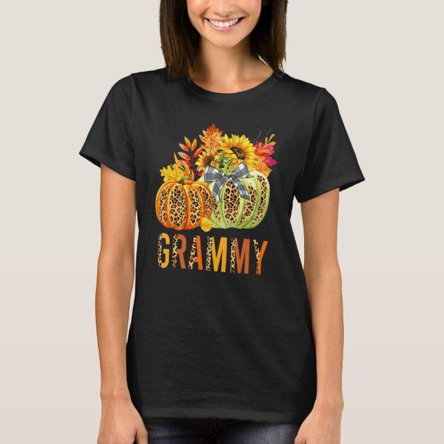 T-shirt Boho Leopard Pumpkins Grammy Fall Leaves Autumn Th (Devant)