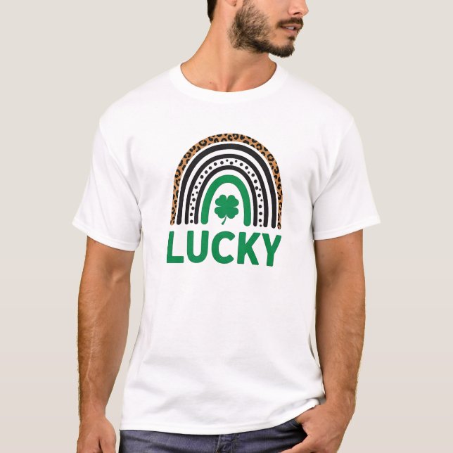 T-shirt Boho Lucky Rainbow Shamrock Leopard Graphic (Devant)