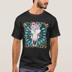 T-shirt Boho occidental crâne de taureau de vache turquois