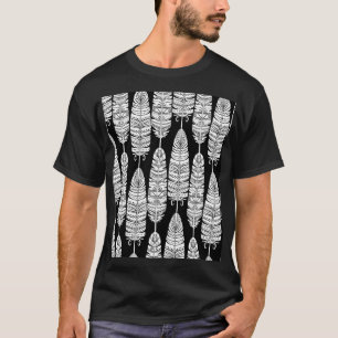 T-shirt Boho plumes : motif noir et blanc