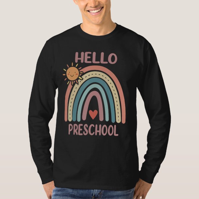 T-shirt Boho Rainbow Heart For Teachers Women Hello Presch (Devant)