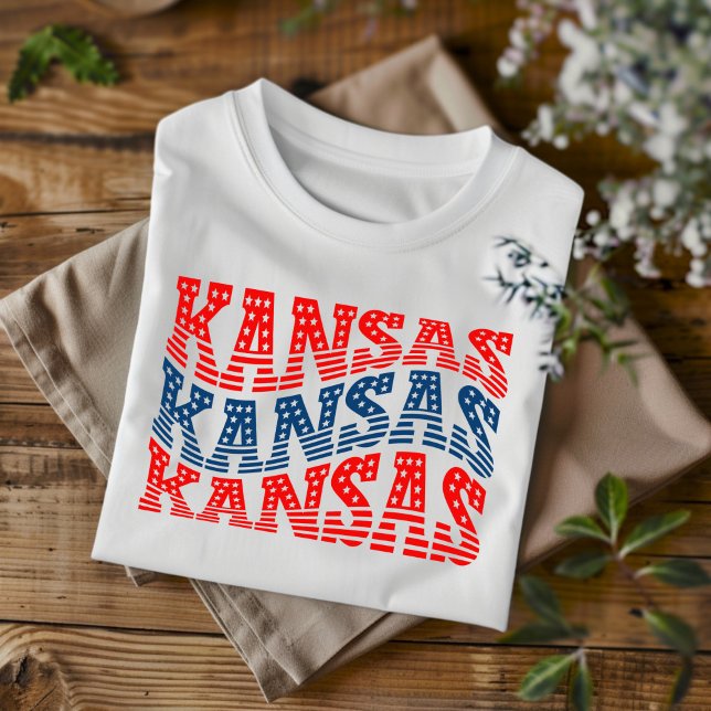 T-shirt Boho rouge et bleu du Kansas patriotique (Créateur téléchargé)