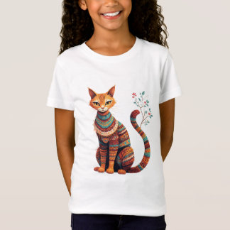 T-Shirt Boho Tribal Cat Illustration Cute Folk Art Design