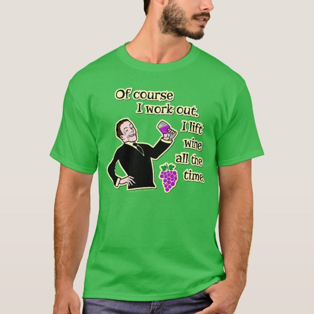 T-shirt Boire du vin amusant Travailler dehors Cartoon d'H (Devant)