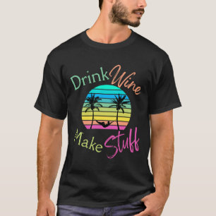 T-shirt Boire Du Vin Faire Coucher Le Soleil Avec Des Palm