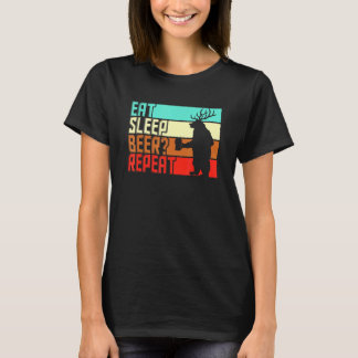 T-shirt Boire Manger Dormir Répéter Vintage Ours Et Cerf