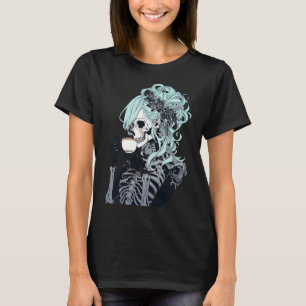 T-shirt Boire Skeleton Messy Bun Halloween Costume Girl