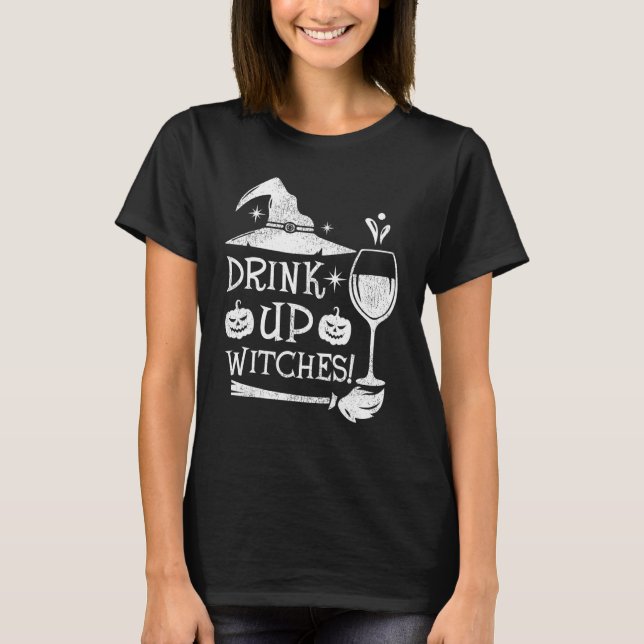 T-shirt Boire Sorcières Bière Vin Boire Vin Hallowee (Devant)