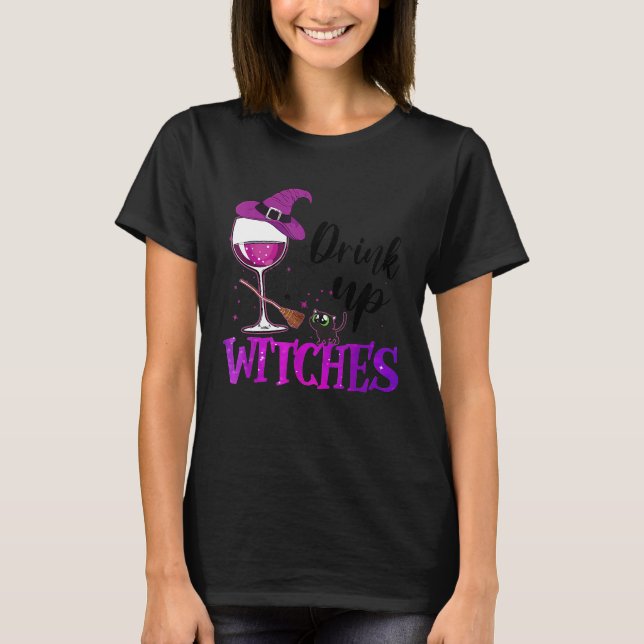 T-shirt Boire Sorcières Vin Verre Amateur De Vin Boire Ha (Devant)