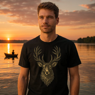 T-shirt Bois de cerf 18 points Buck style gravure sur bois