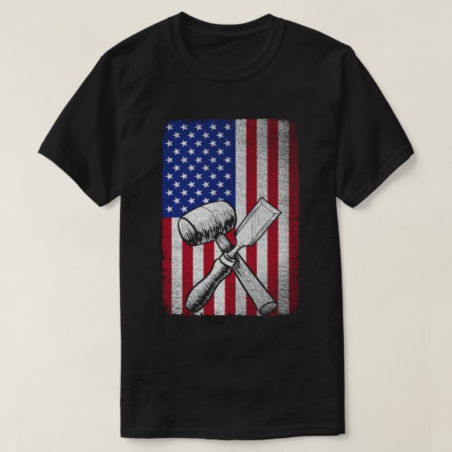 T-shirt Bois de charpentier américain Drapeau (Design devant)