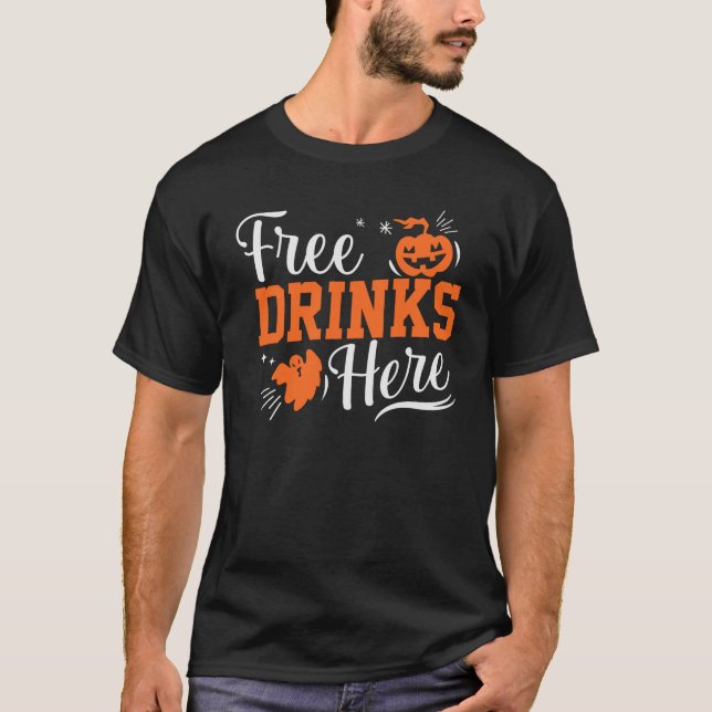 T-shirt Boissons gratuites ici Halloween Costume de fête T (Devant)