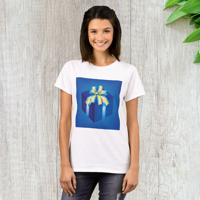 T-shirt Boîte cadeau bleu avec ruban jaune et Aqua (Créateur téléchargé)