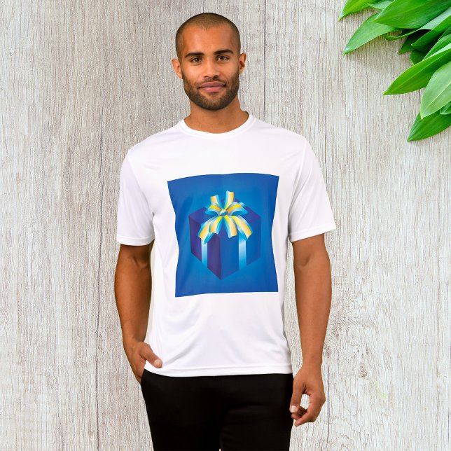 T-shirt Boîte cadeau bleu avec ruban jaune et Aqua (Créateur téléchargé)