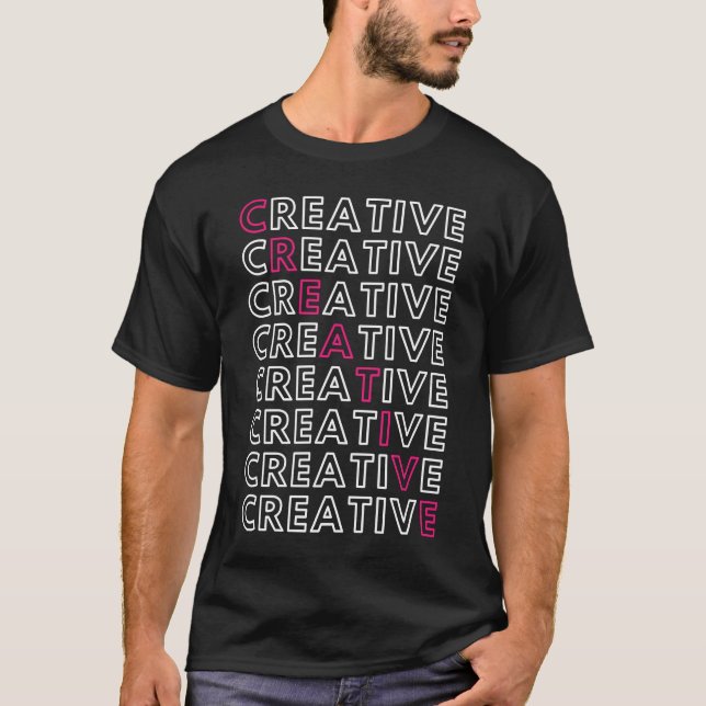 T-shirt Boîte créative de mots croisés avec lettres rose e (Devant)