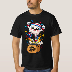 T-shirt Boîte de saut de fitness de mascotte blanche migno
