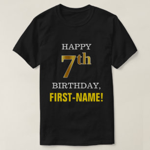 T-shirt Bold, Black, Faux Gold 7e anniversaire avec nom Ch