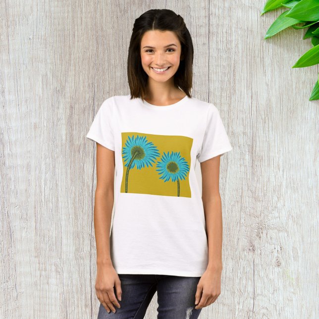 T-shirt Bold Blue Daisy Art sur Mustard Yellow Arrière - p (Créateur téléchargé)