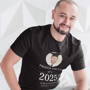 T-shirt Bold White Text Photo Fier oncle de 2025 Diplômé