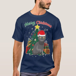 T-shirt Bombay Chat Noël Arbre Neige Flakes Noël Présentat