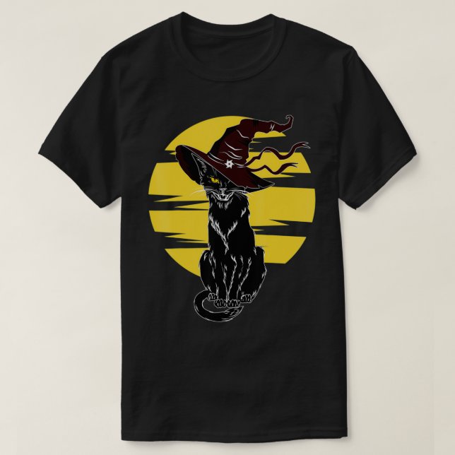 T-shirt Bombay chat noir et blanc Chat noir avec sorcière  (Design devant)