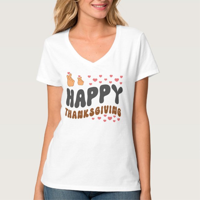 T-shirt Bon thanksgiving avec coeur de doigt coréen (Devant)